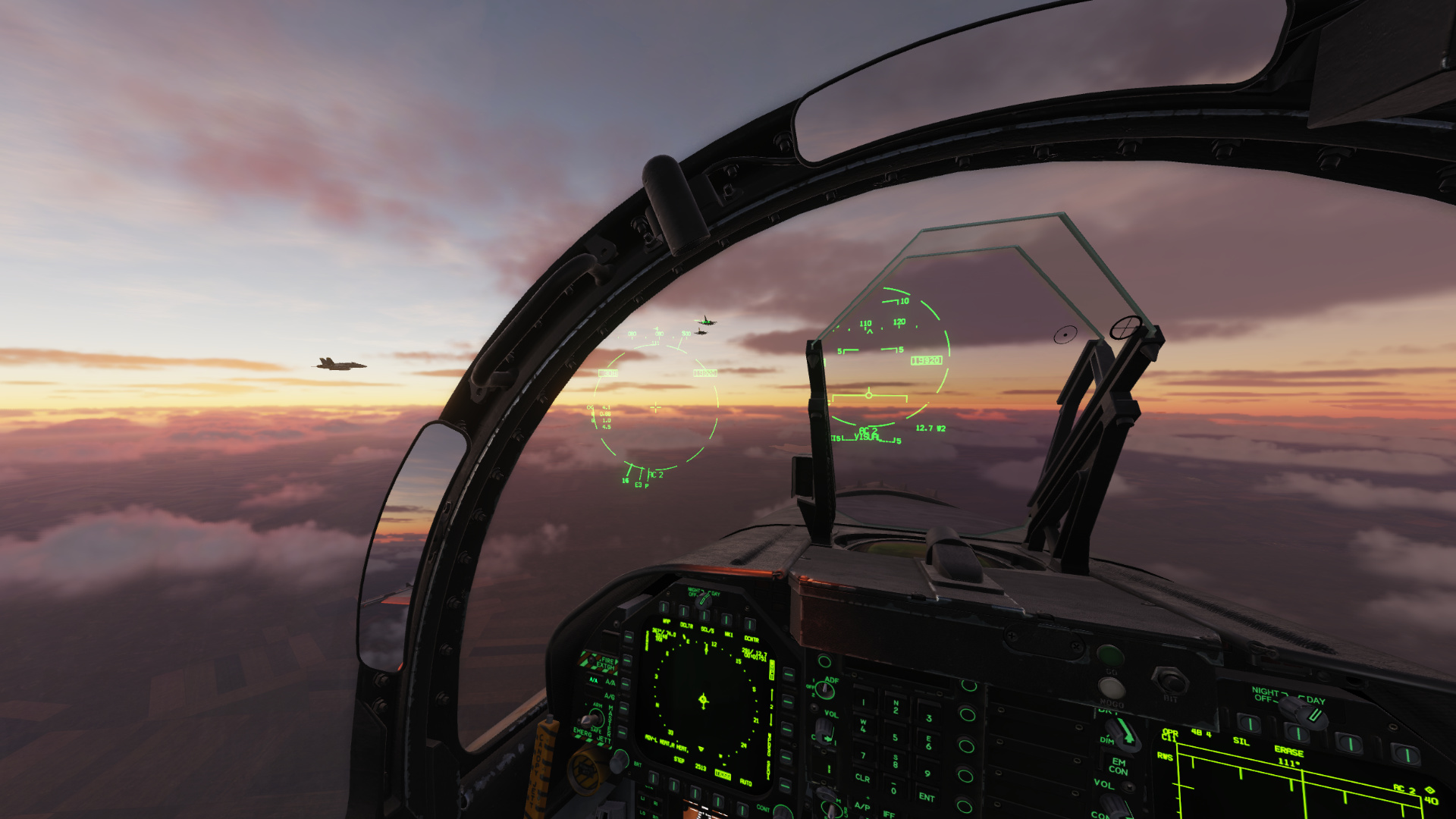 Cockpit bei Morgendämmerung